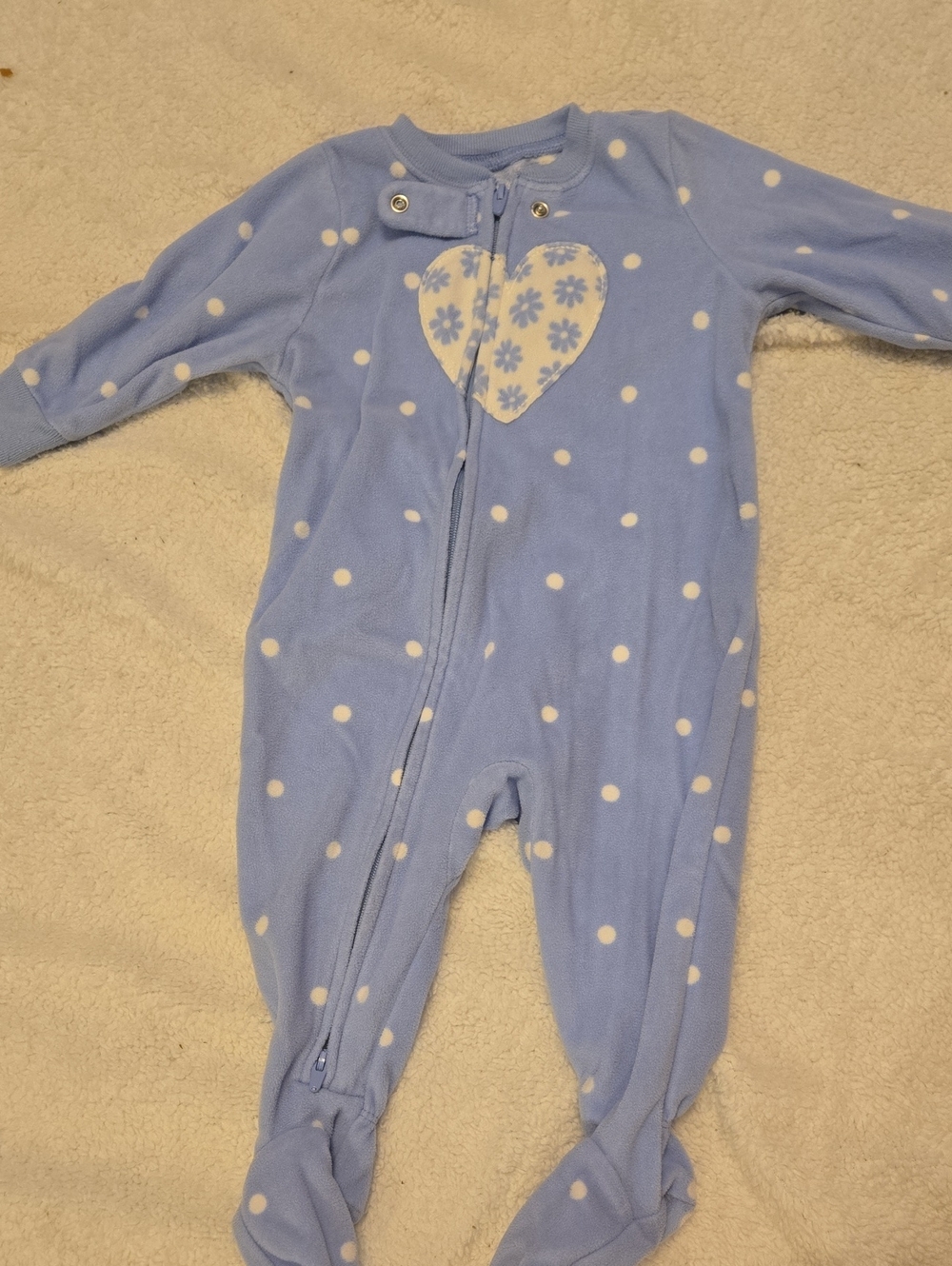 Carter's Light Blue Polka Dot Heart Fleece Footed One-Piece